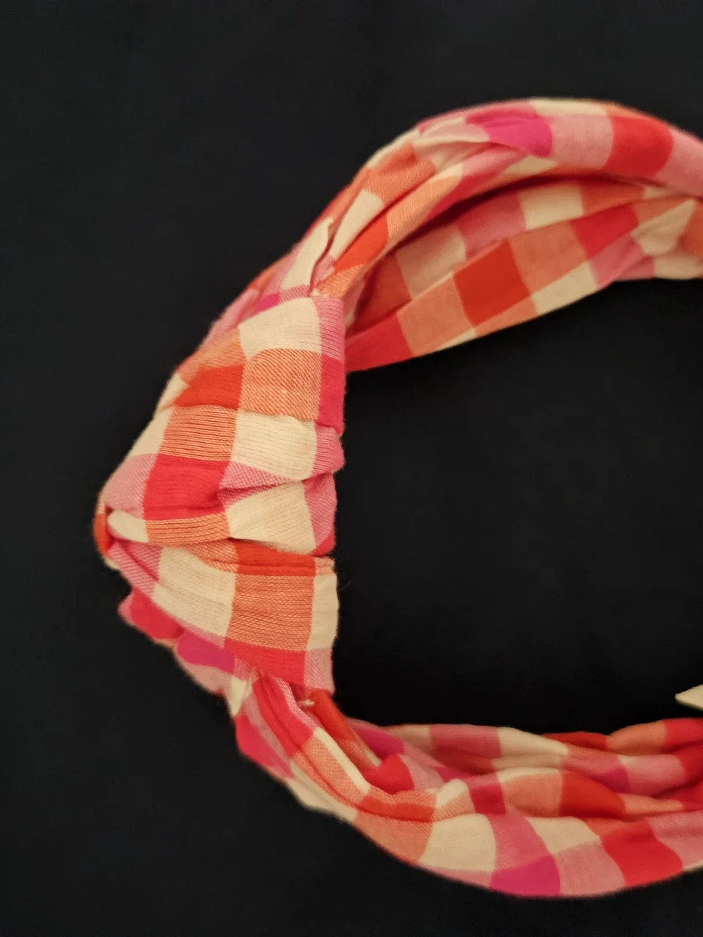 J. Crew Pink, Orange & Cream Plaid Knotted Headband